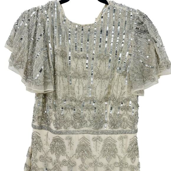 Mac Duggal Embellished Sequined Knee-Length Dress Nude Silver Size 6 NWT - Picture 10 of 12